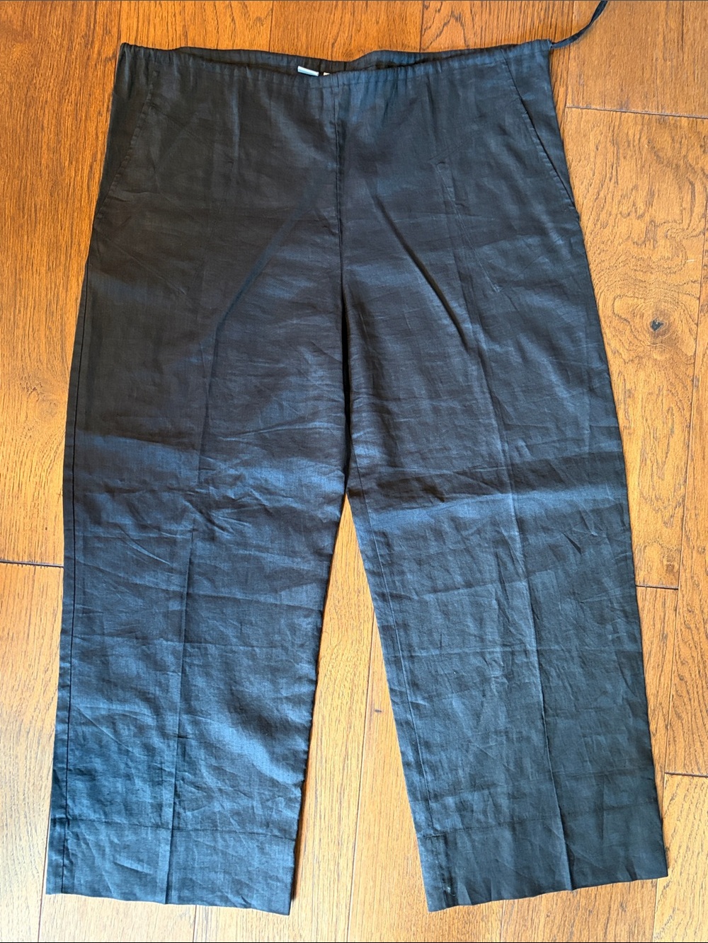 DKNY Classic Black Linen Super Wide Leg Side Tie Drawstring Pants, Size L - Picture 6 of 6